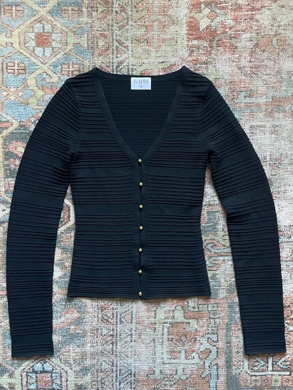 Black V-Neck Ribbed Button-Up Cardigan